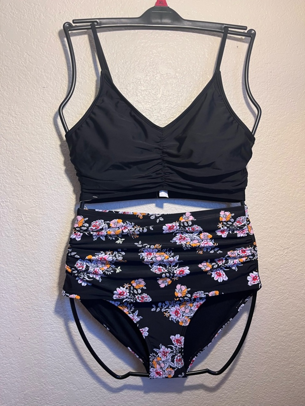 Black Floral Two-Piece High-Waist Swim Set